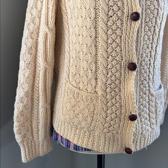 Donegal Tradition vintage Irish fisherman sweater soft wool leather buttons Med - Picture 3 of 15